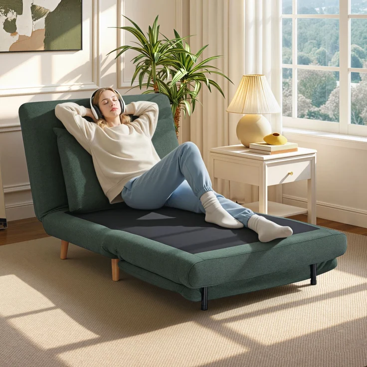 MELAYR, 3-in-1 Schlafsessel mit Bett-Funktion, Liegesessel, verstellbare Rückenlehne, 95 x 90 x 80 cm, Dunkelgrün – Bild 3