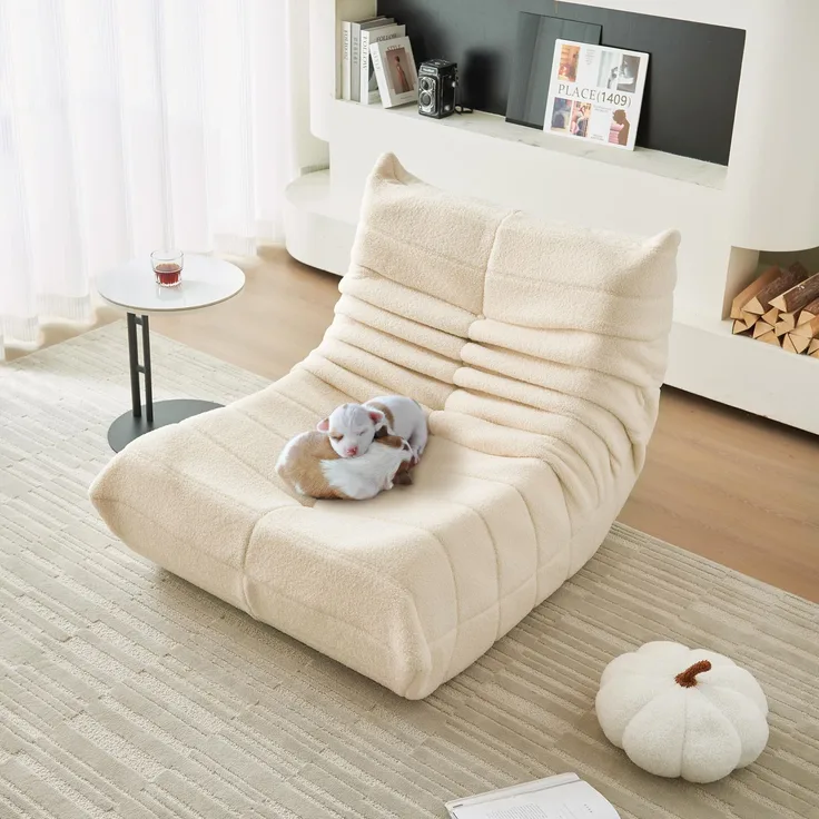 Lounge-Sofa aus Teddy-Velours mit hochdichter Polsterung, ergonomisch, 110x85x79 cm, Beige