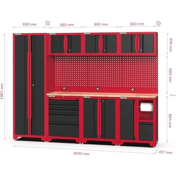 Feistos Werkstatteinrichtung "Juno 23", schwarz/rot, 264 x 46 x 198 cm (B x T x H),1 Hochschrank – Bild 3