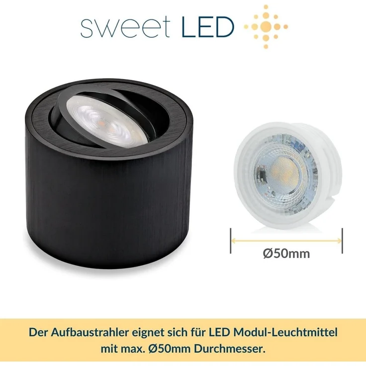 Sweet LED LED Aufbaustrahler 6er Set flache LED Aufbauspots - rund & schwenkbar, 5 W, 230V, LED wechselbar, Warmweiß, LED Deckenlampe, Deckenspot, Deckenstrahler – Bild 4