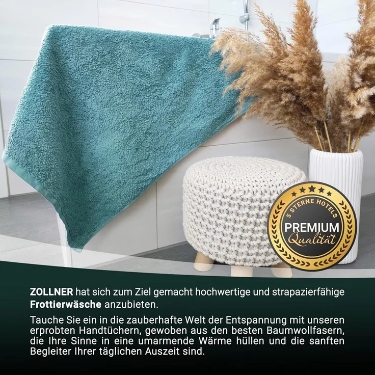 ZOLLNER 2er Set Badetücher, 100% Baumwolle, 100x150 cm, 420g/qm, petrol – Bild 5