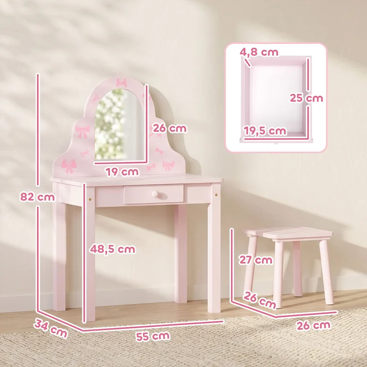 AIYAPLAY Kinder Schminktisch-Set, MDF, Acryl, Rosa, 55L x 34B x 82H cm – Bild 3