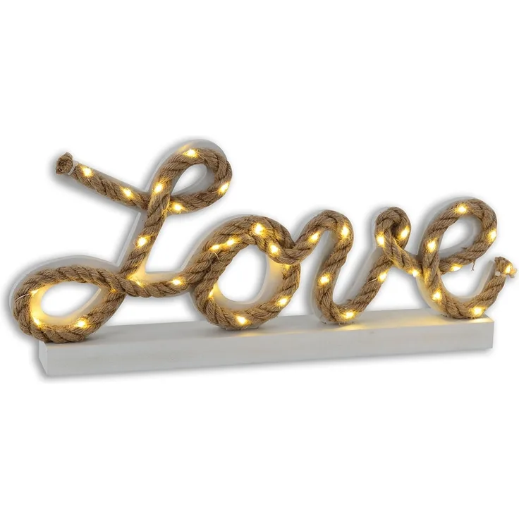 LED-Deko-Tischleuchte, Hanfseil, Love, weiß, L 45 cm