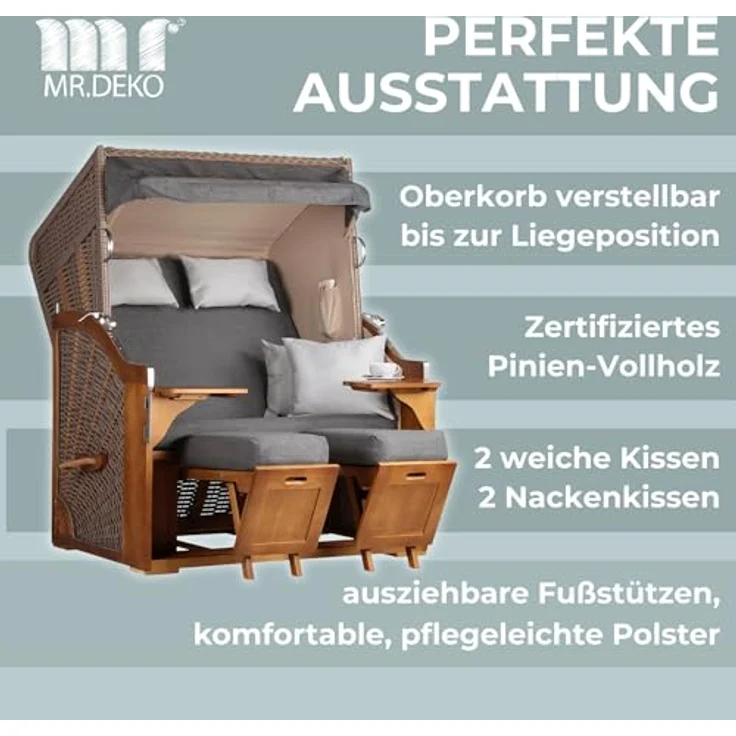 Strandkorb Schleswig Pinie braun PE mokka Dessin 558 – Bild 5