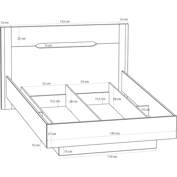 Forte EDWAL Bett Liegefläche 140 cm, modernes Bettgestell mit Stauraum unter dem Lattenrost, Holzwerkstoff, Kaschmir |Beige Holzdekor, 156,2 cm breit x 105,7 cm hoch x 206,6 cm tief – Bild 2