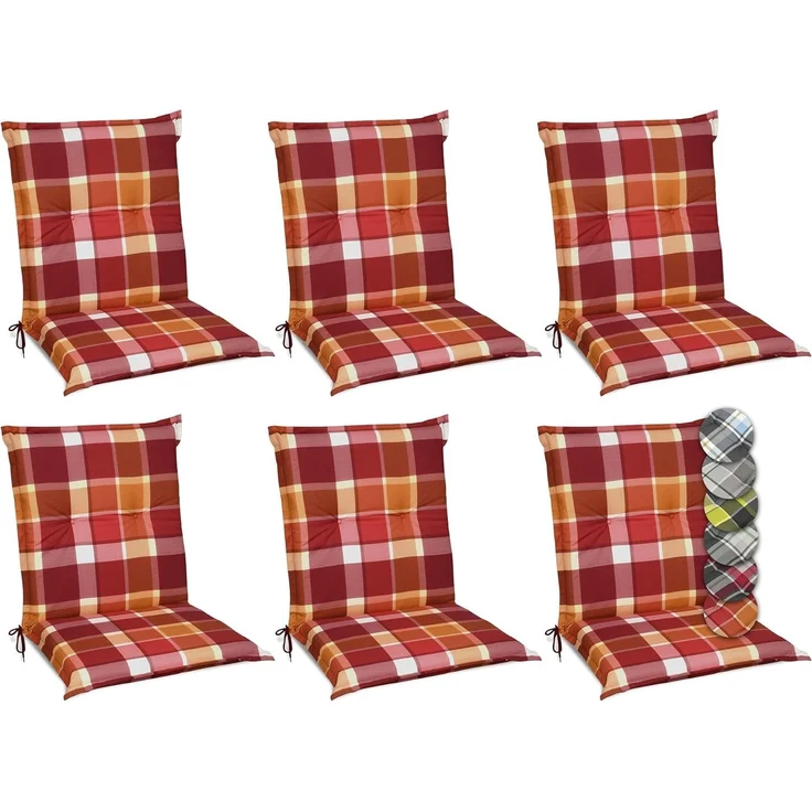 6er Set Beautissu Niedriglehner Auflage Sunny 100 x 50 x 6 cm Rot – Bild 1
