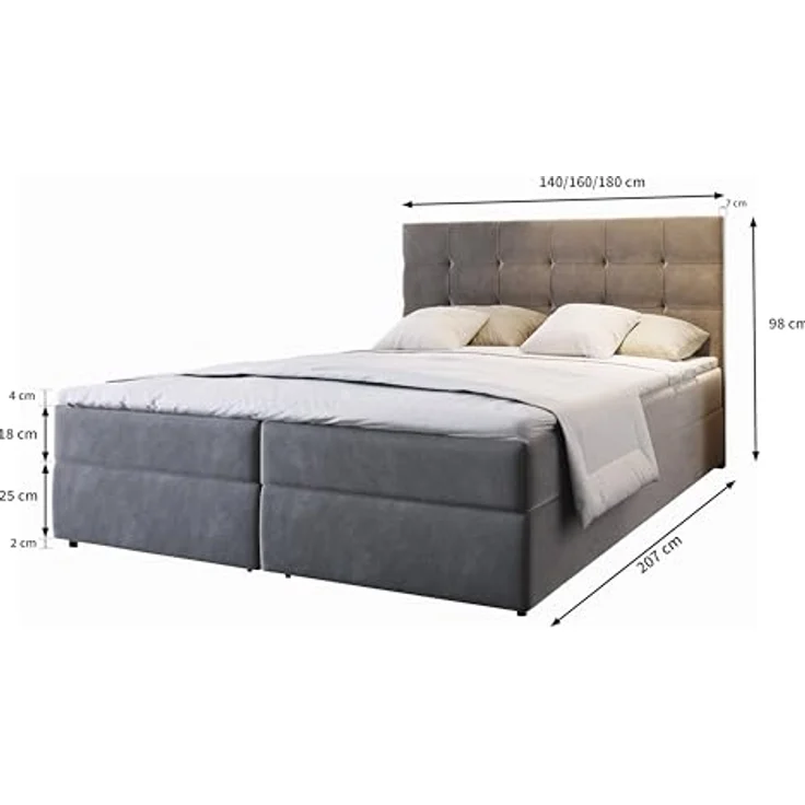 Masseno Boxspringbett GLOS 160x200 cm, Komplett-Set mit Bonell Matratze und Topper, Polsterbett mit Bettkästen - Braun, COSMIC 800 – Bild 4