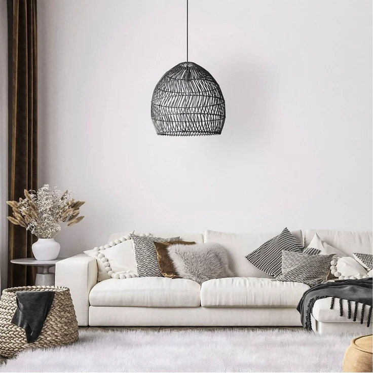 Paco Home Pendelleuchte ORNA, ohne Leuchtmittel, Pendellampe Rattan Korb Boho Modern Esszimmerlampe Natur Vintage E27 – Bild 3