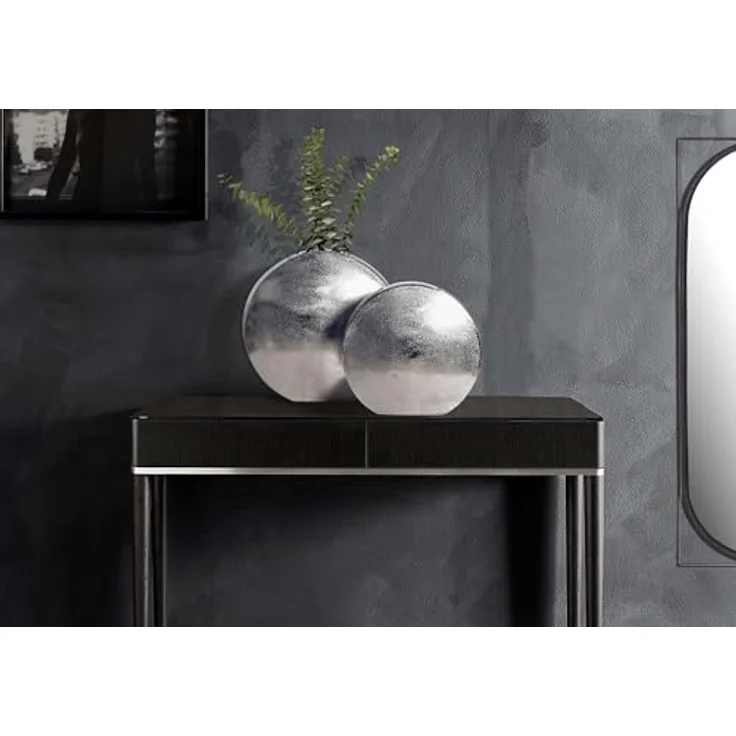 WOHNLING Deko Vase 2er Set Silber Aluminium, Handgefertigte Tischvase Rund für Blumen, 35 cm und 28 cm hoch – Bild 3