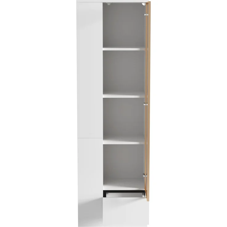 Vitrine mit Glastür & LED-Beleuchtung – Hochglanz-Schrank mit Schubladen & offenen Fächern, viel Stauraum für Wohnzimmer & Esszimmer, Weiß, 50x35x160 cm--Weiß--50x35x160cm--YOUDENOVA – Bild 5