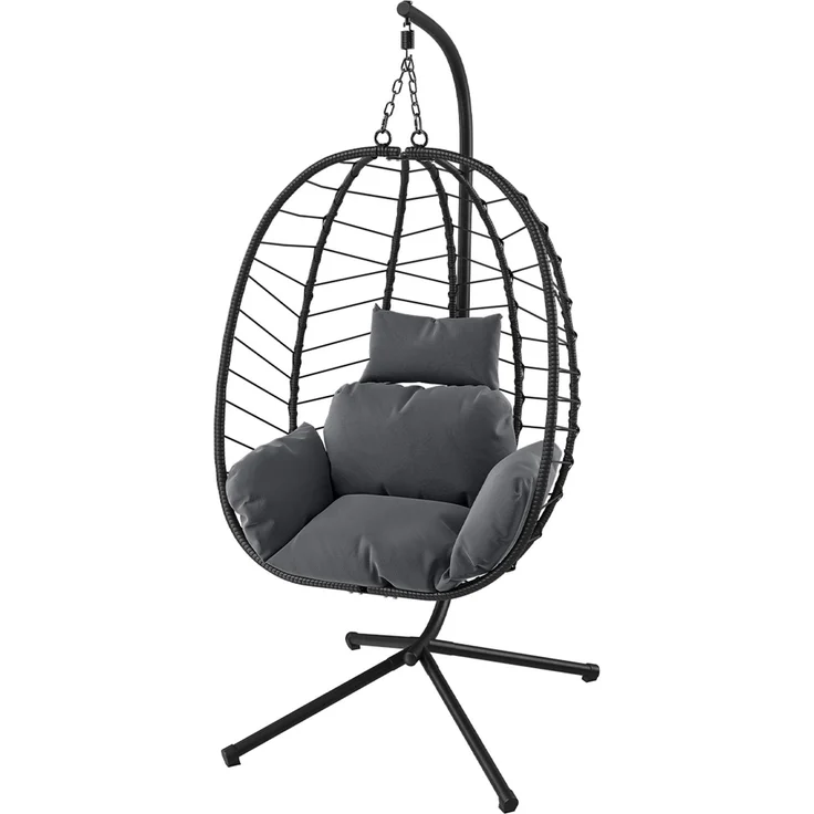 STEELSØN 'Alarian' Hängesessel mit Metallgestell, höhenverstellbar und faltbar, wetterfest, Polyrattan, dunkelgrau/schwarz, bis 150 kg belastbar, inkl. Kissen – Bild 11