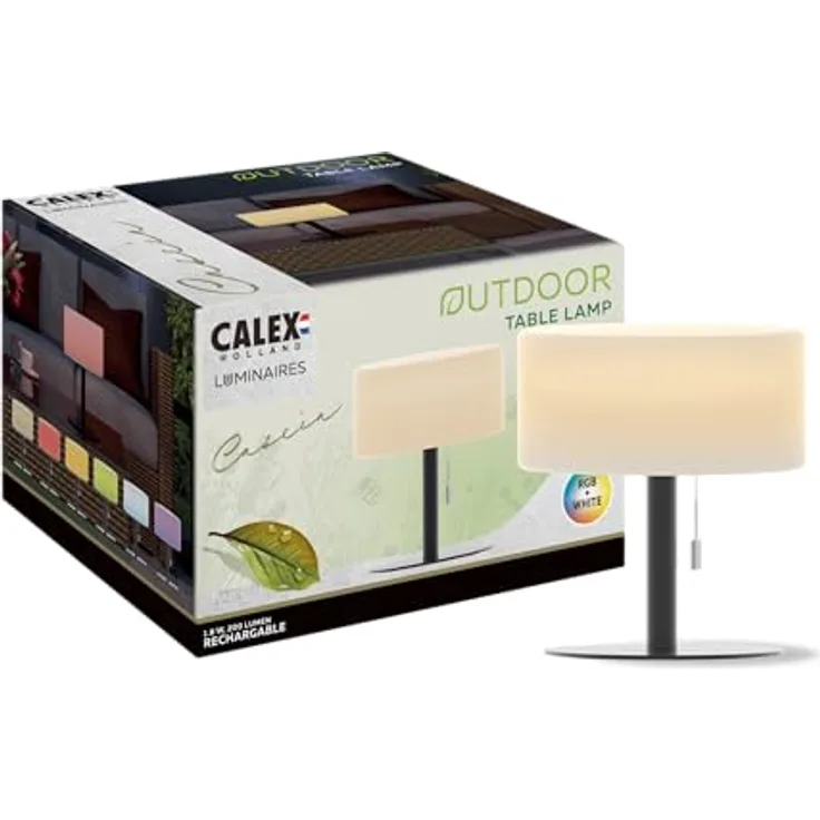 Calex Tischlampe Cascia, Wiederaufladbare LED-Tischleuchte mit RGB-Funktion, Wasserdicht, Kabellos, Schwarz