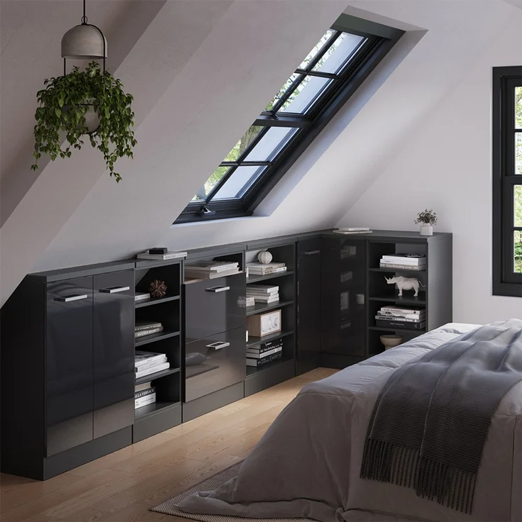 Eck-Küchenschrank für Dachschrägen R-Line Anthrazit Hochglanz 75.6 cm mit 1 Tür Vicco – Bild 6