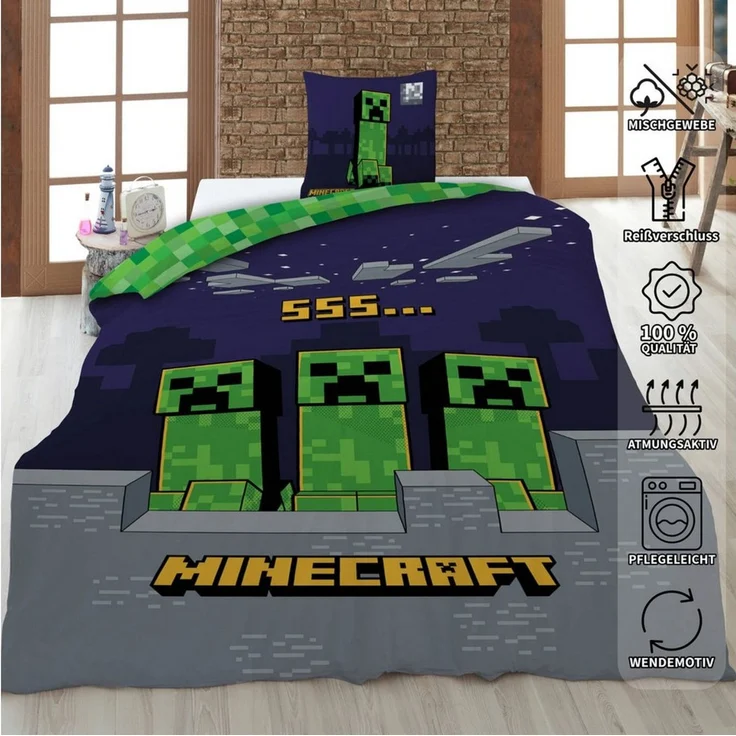 Minecraft Wende Bettwäsche Set 2 tlg. 135 x 200 cm 80 x 80cm – Bild 2