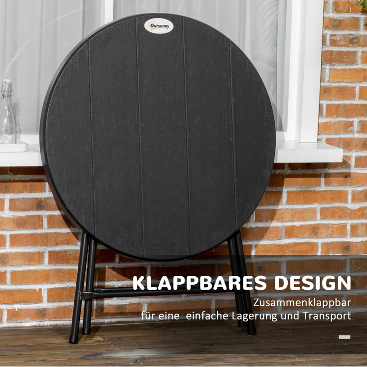 Gartentisch Ø80x73 cm klappbar für 4 Personen – Holzoptik, dunkelgrau, Stahlrahmen – Bild 7