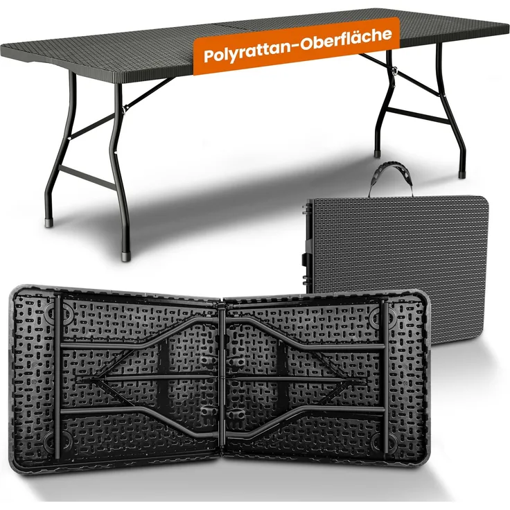 NewHabitat Buffettisch klappbar – Gartentisch klappbar aus Polyrattan I Biertisch wetterfest & faltbar I Stabiler Klapptisch für Garten, Festivals, Camping & Outdoor-Events (Schwarz) 180 x75 x75 cm