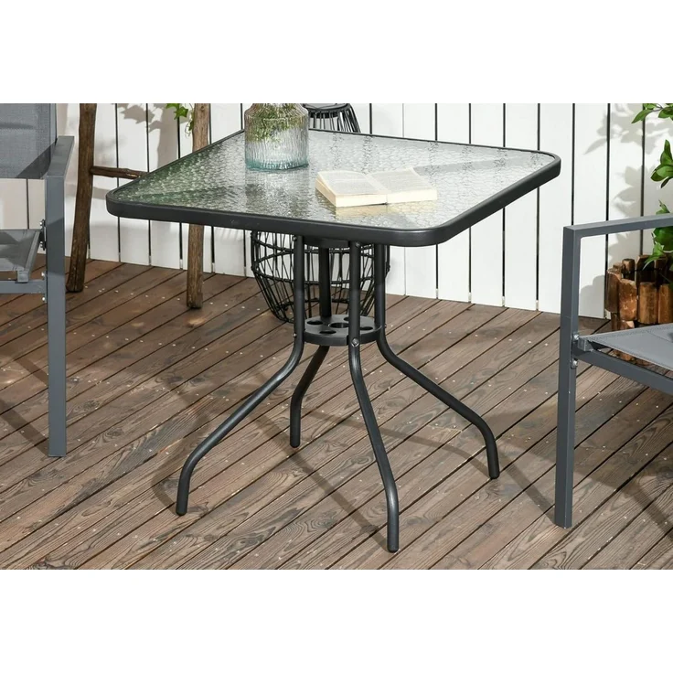 Home Collective Gartentisch Bistrotisch, Glasplatte & schwarzes Metallgestell, 60 x 60 x 72.5 cm, Quadratisch, Schwarz – Bild 2