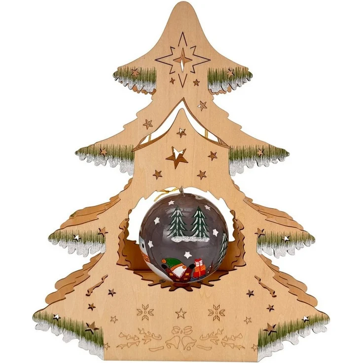 Online-Fuchs Weihnachtsfigur Tannenbaum mit LED-Beleuchtung & Timer - Weihnachtsdeko (warmweiß oder seichter Farbwechsel, Weihnachtsbaum), drehende Weihnachtskugel mit süßer Winterlandschaft – Bild 2