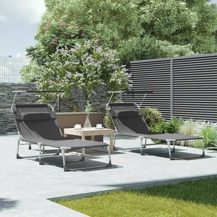 Songmics Gartenliege klappbar, mit Kopfstütze und verstellbarer Rückenlehne, 1x Sonnenliege, ohne Seitentasche, Grau, 71 x 200 x 38 cm – Bild 2