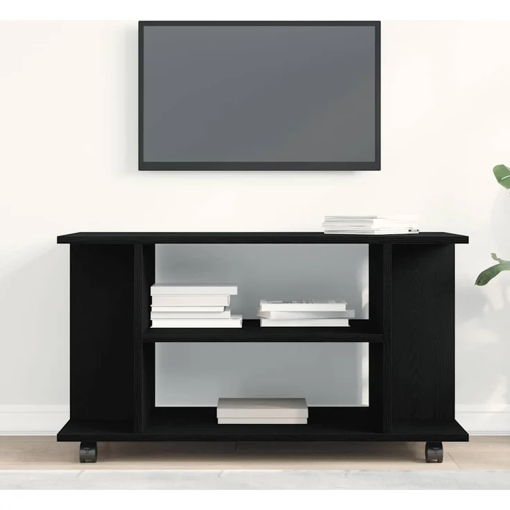 vidaXL TV-Schrank mit Rollen Schwarz Eichen-Optik 80x40x45 cm 862404 – Bild 2