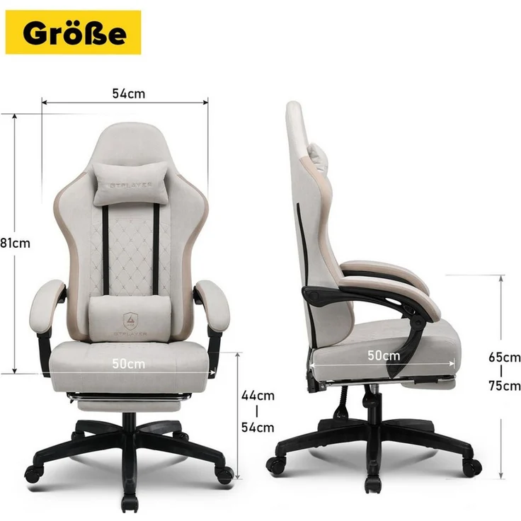 GTPLAYER Gaming-Stuhl Ergonomischer Gaming Sessel Schreibtischstuhl mit Stoffoberfläche (Pacekung), Federsitzkissen mit Fußstütze – Bild 4