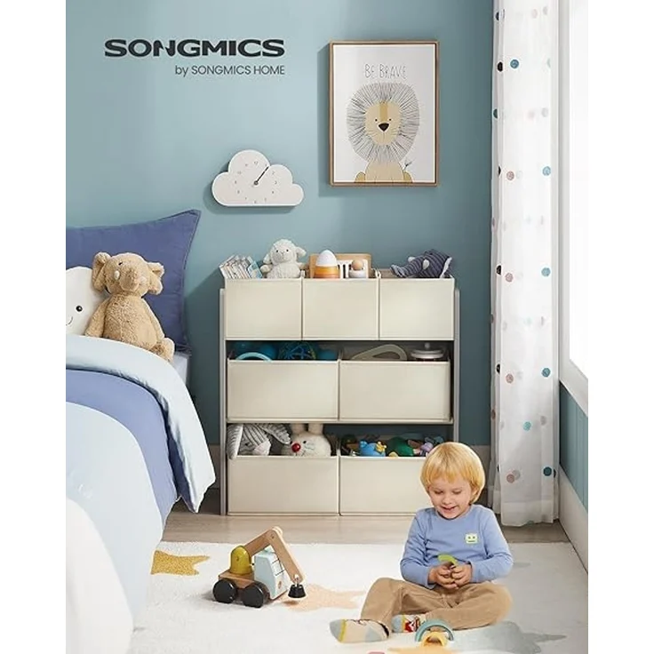 Songmics Kinderregal, mit 7 Aufbewahrungsboxen, MDF / Vliesstoff taubengrau, 60 x 29,5 x 62,5 cm – Bild 1