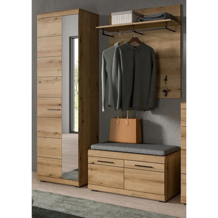 Inn. Furn Garderoben-Set Shawn, (Flurgarderobe in Evoke Eiche Dekor, 3-teilig, 165 x 197 cm), einrichtbar als Schuhschrank oder Garderobenschrank
