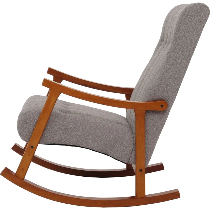 Schaukelstuhl HWC-K10, Relaxsessel, Holz FSC® Stoff/Textil Bouclé (450g/m²) ~ grau, Gestell Walnuss-Optik – Bild 8