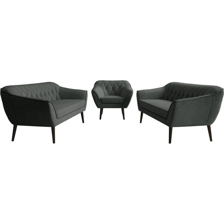 Wohnzimmerset, Möbelset PIRS 3-3-1, Armlehnen, Wellenfederung, schwarze Füße, Dreisitzer Sofas mit Sessel, Polstermöbel Set - Dunkelgrau Stukture – Bild 7