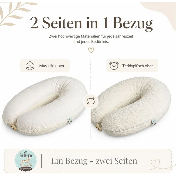 SEI Design Stillkissen XXL 190x35 cm Musselin EPS Mikroperlen Seitenschläferkissen GOTS Taupe, Schwangerschaftskissen mit Bezug, Schwangerschaftskissen mit Bezug – Bild 2