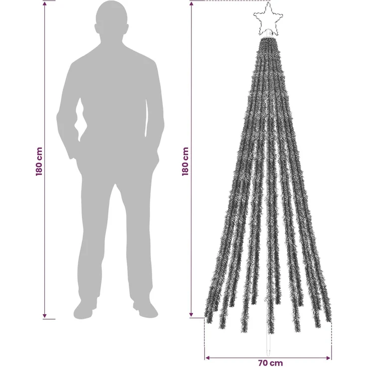 vidaXL LED-Weihnachtsbaum EKENAS 180 cm 255 LEDs Kaltweiß Stahl 42050825 – Bild 5