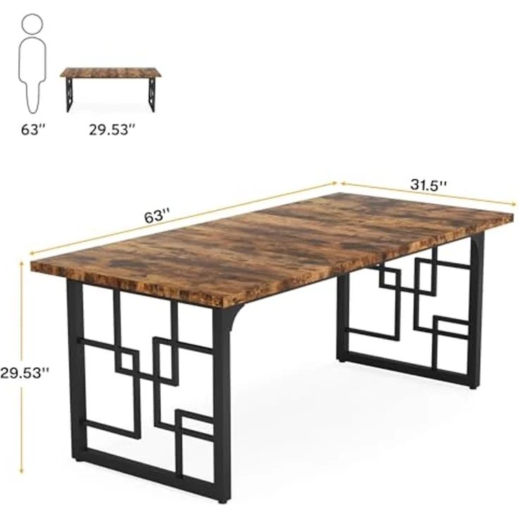 LITTLE TREE Schreibtisch Computertisch, Holz und Metall Großer Bürotisch, Moderner PC Tisch für Homeoffice Büro Studium Gaming, Stabiler Arbeitstisch mit vintagebraun-schwarz 160 cm – Bild 3
