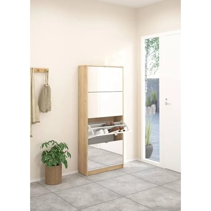 Dmora - Schuhschrank Bliss, Schuhregal, Mehrzweck-Eingangsgarderobe, Möbel für Schuhe, 70x24 h162 cm, Eiche – Bild 4