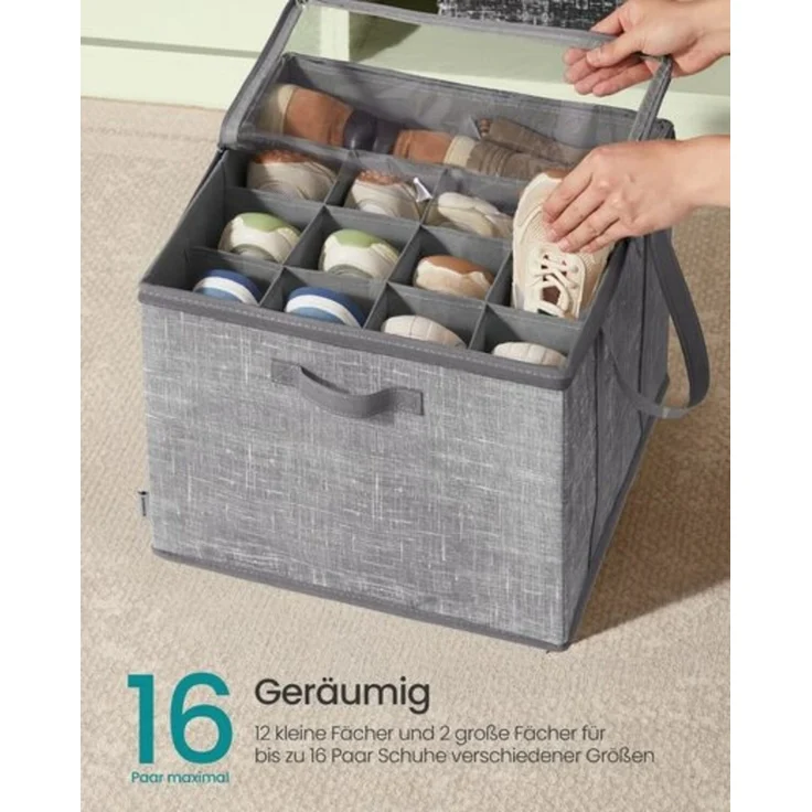 SONGMICS Schuh-Organizer, für bis zu 16 Paar Schuhe, Schuhaufbewahrung, Griffe, transparenter Deckel, für Schlafzimmer Eingangsbereich Kleiderschrank – Bild 3