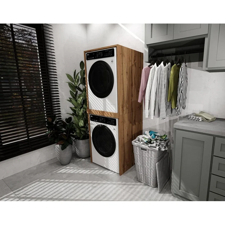 TREND WERK Waschmaschinenumbauschrank Waschturm für Waschmaschine & Trockner (in der Standardvariante (66×65×180 cm) und der Slim (66×51,2×180 cm), Waschmaschinen Überbauschrank in zwei Tiefen: 65 cm und 51,2 cm) Offenes Bad- & Hauswirtschaftsregal – f... – Bild 2