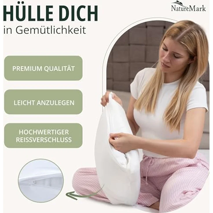 NatureMark 2er Pack Jersey Kissenbezug Kissenhülle Kissenbezüge Seitenschläferkissen Nackenkissen viele Größen und Farben (80x80 cm, Weiß) – Bild 6