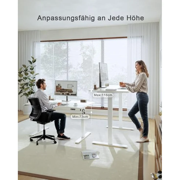JUMMICO Höhenverstellbarer Schreibtisch mit USB-Ladeanschluss 110x53 cm, Schreibtisch Höhenverstellbar Elektrisch, Steh-Sitz Tisch Stehpult Verstellbarer Computertisch,Standing Desk, Weiß – Bild 2