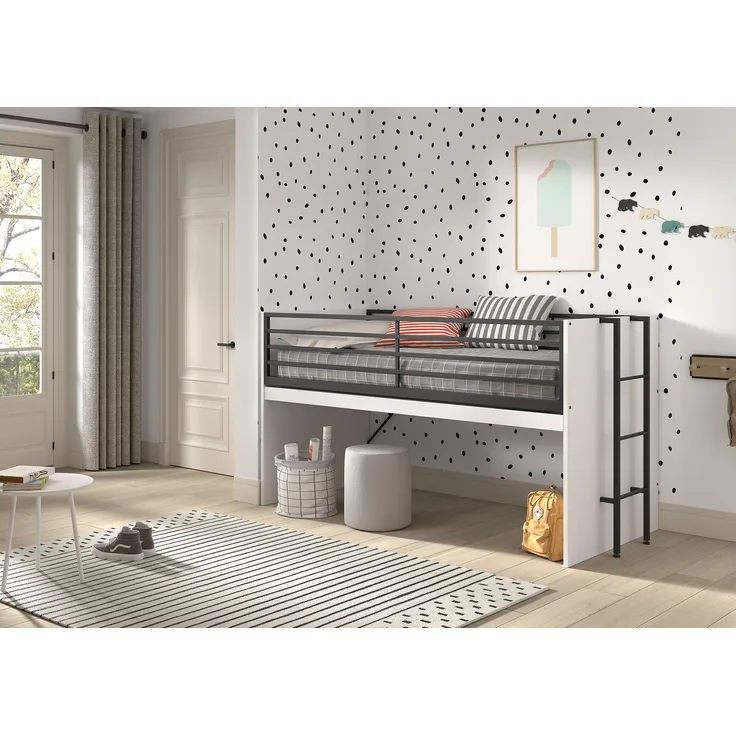 Halbhohes Bett mit Schreibtisch Sam 98 x 219 x 116.6 cm Spanplatte Melamin Dekor