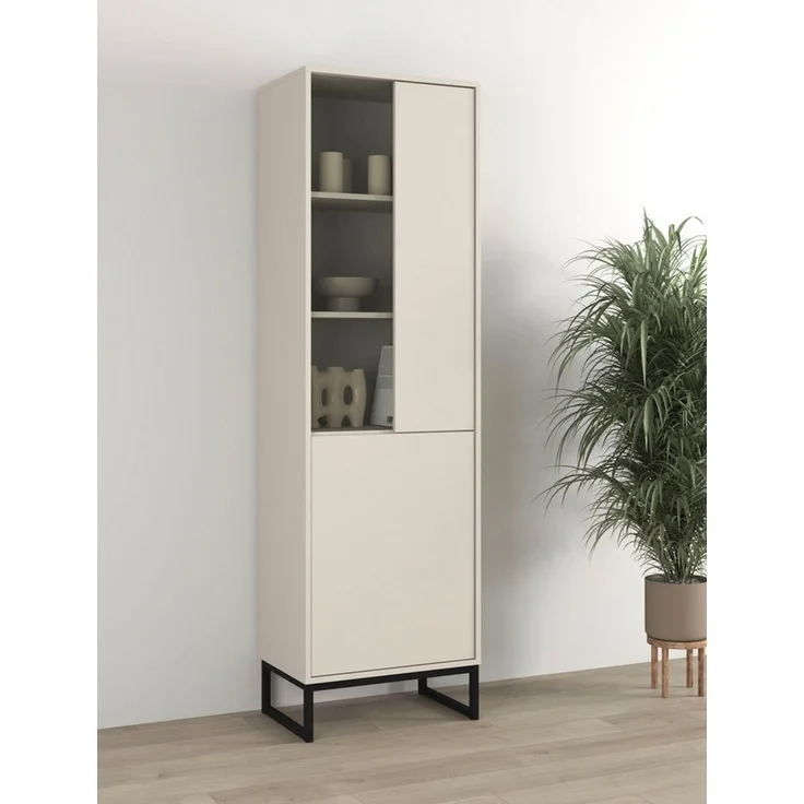 OTTO home Vitrine Loft, Höhe 180 cm, moderne Standvitrine mit 2 Türen, Metallkufen Hochschrank mit viel Stauraum, Glastür und verstellbaren Einlegeböden – Bild 1