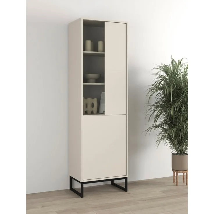 OTTO home Vitrine Loft, Höhe 180 cm, moderne Standvitrine mit 2 Türen, Metallkufen Hochschrank mit viel Stauraum, Glastür und verstellbaren Einlegeböden