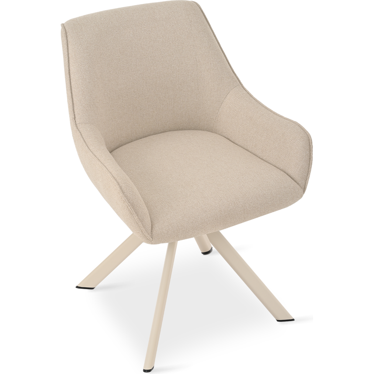 GOEURVANT 1178 Esszimmerstühle 6er-Set mit Armlehnen, 360° Drehbar, Webstoff - Beige – Bild 4
