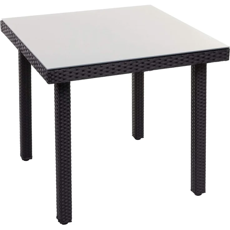 Poly-Rattan Gartentisch Cava, Esstisch Beistelltisch Tisch mit Glasplatte, 80x80cm ~ schwarz – Bild 1