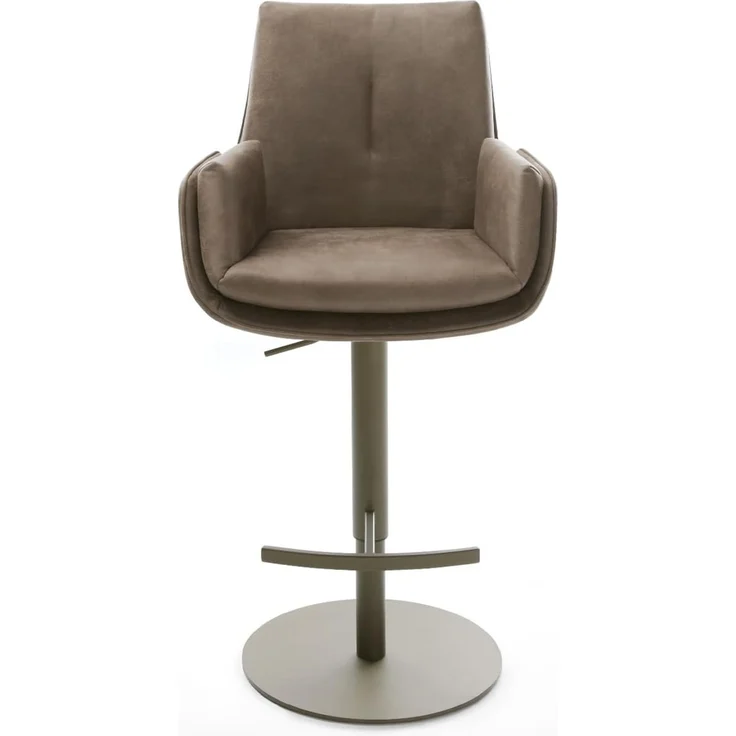 Barstuhl Clea-Flex Mikrofaser Taupe Vintage Drehfuß höhenverstellbar Metall Titanfarben – Bild 3