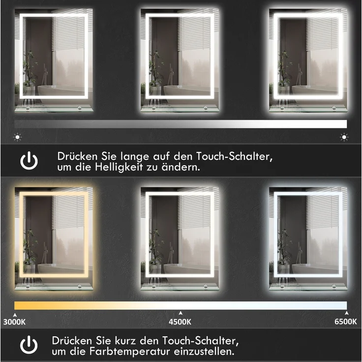 Badspiegel 70x50x2,7 cm mit LED-Beleuchtung, Antibeschlag-Funktion und Ablage – Bild 4