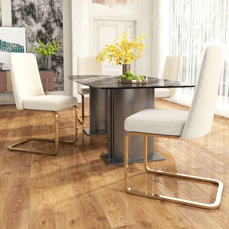 Esszimmerstuhl 2er-Set 88×52×45 cm – Samt in Beige mit diamantförmiger Rückenlehne und Metallbeinen – Bild 3