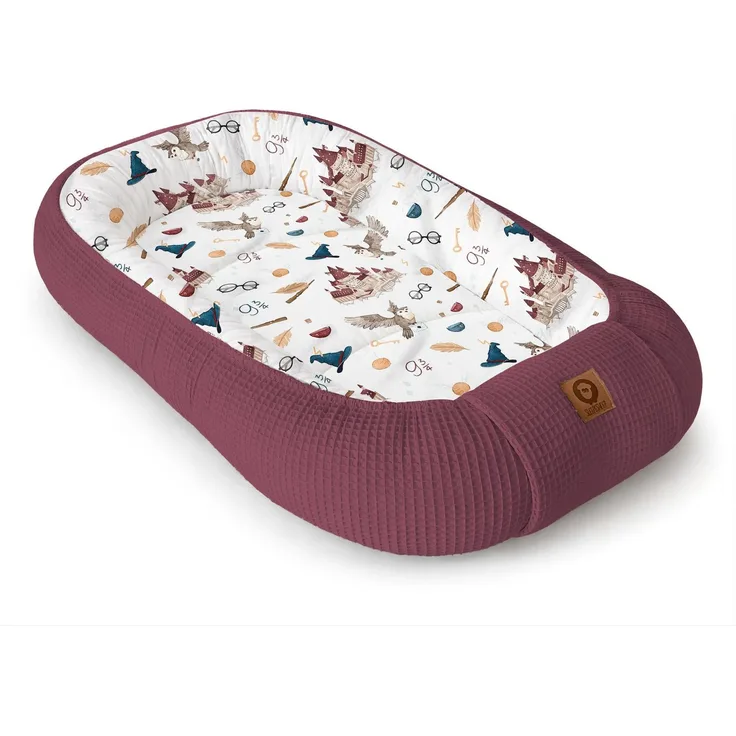 Babynestchen Neugeborene – Nestchen Baby aus Waffel Baumwolle & Baumwollstoff – Babynest für Babybett & Kinderbett – Baby Kokon Tragbar – OEKO-TEX - Schule der Magie und Blaubeere