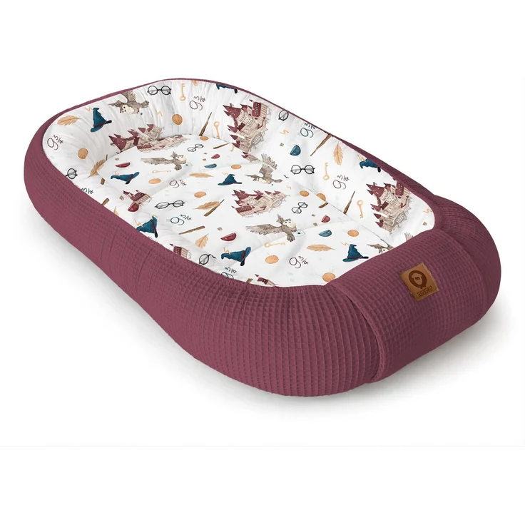 Babynestchen Neugeborene – Nestchen Baby aus Waffel Baumwolle & Baumwollstoff – Babynest für Babybett & Kinderbett – Baby Kokon Tragbar – OEKO-TEX - Schule der Magie und Blaubeere