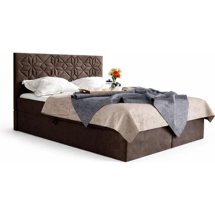 MEBLINI Boxspringbett BORGIO 200x200 cm mit Bettkasten – H4/Braun Samt Polsterbett - Gepolstert Doppelbett mit Matratze und Topper - Polsterbett mit Stauraum - Bett mit Kopfteil – Stauraumbett – Bild 2