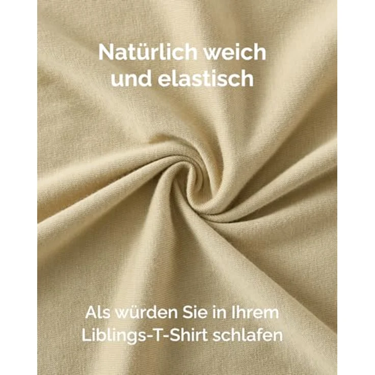 Spannbettlaken Jersey 90x200 - Baumwolle Boxspringbett 40cm tief - Beige | Spannbetttuch, Rundumgummi, Dehnbar, Weich, Atmungsaktiv, Knitterfrei, Pflegeleicht, Baumwoll-Jersey, Bis 40cm, OEKO-TEX – Bild 4
