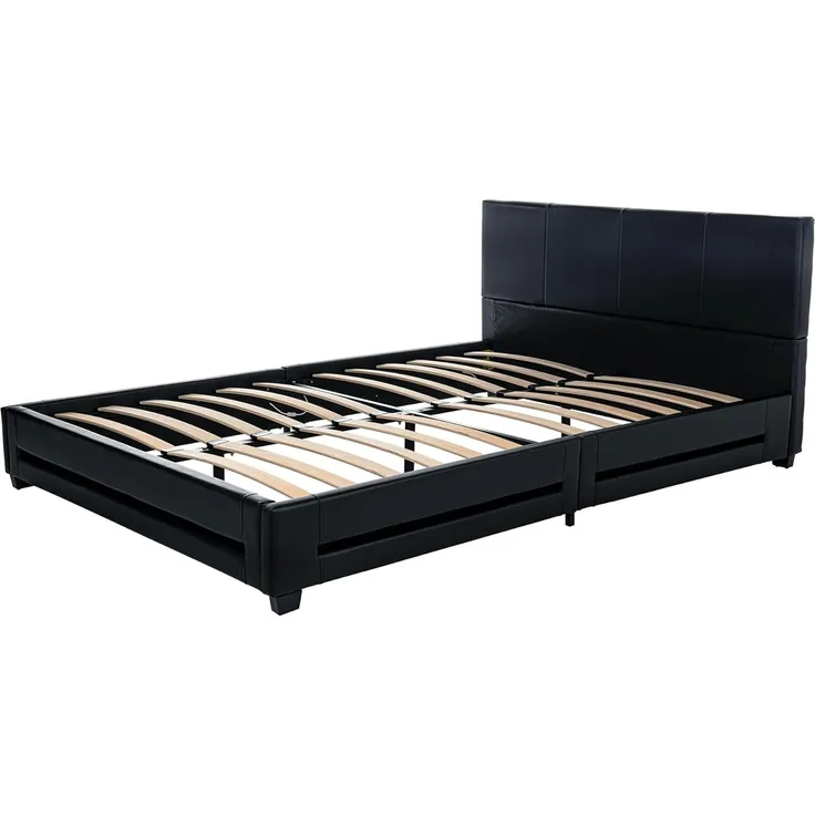 HOME DELUXE 'Asteroid' LED-Bett, Kunstleder, schwarz, 140x200 cm